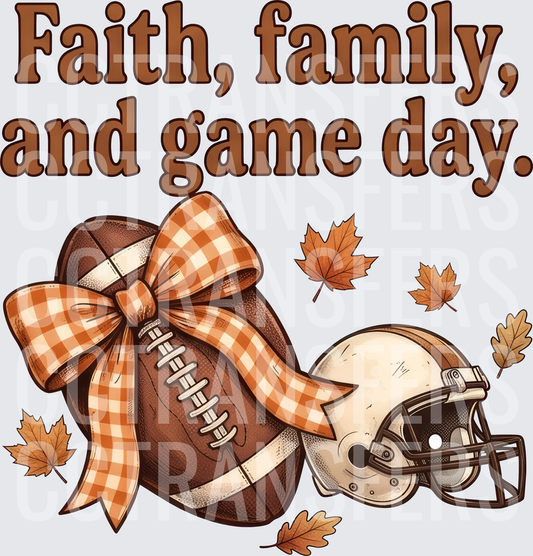 Faith Family and Game Day Football Helmet Fall Leaves (DTF)