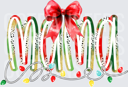 Christmas Mama Lettering Red Bow Holiday Lights (DTF)