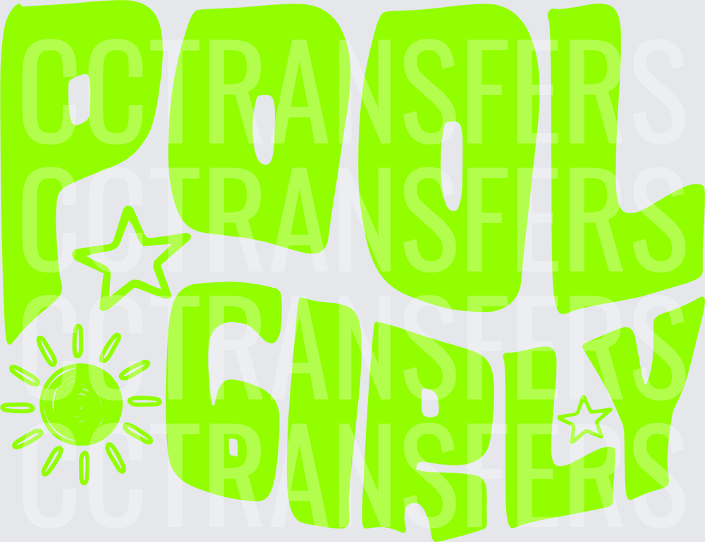 Pool Girly Neon Green Bold Retro Text Stars Sun (DTF)