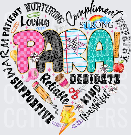 Para Heart Word Art School Supplies Educator (DTF)