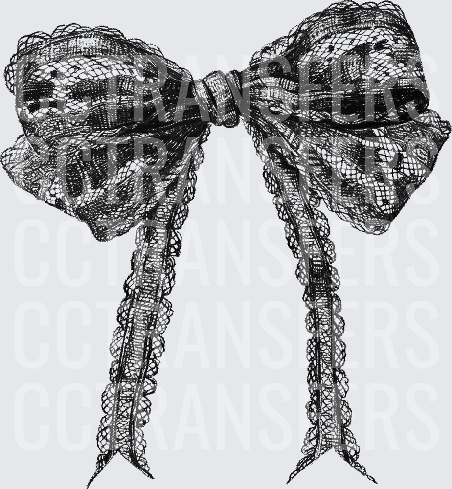 Black Lace Bow with Trailing Ribbon Tails (DTF)