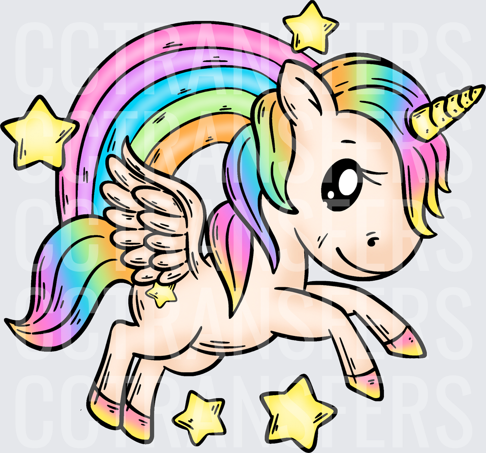 Cute Kawaii Winged Unicorn Rainbow Stars Magic (DTF)