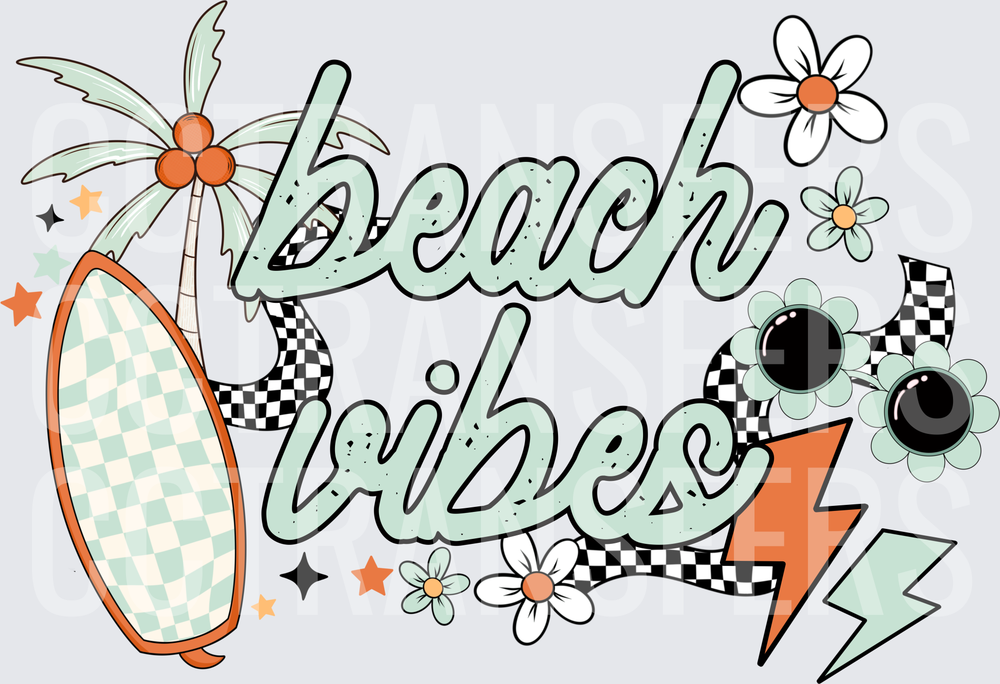 Beach Vibes Retro Groovy Summer Surf Floral Design (DTF)