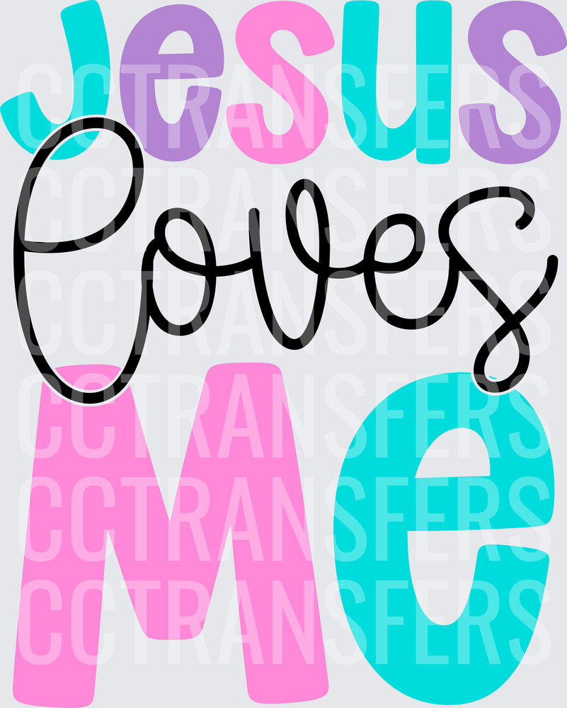 Jesus Loves Me Colorful Pastel Typography (DTF)