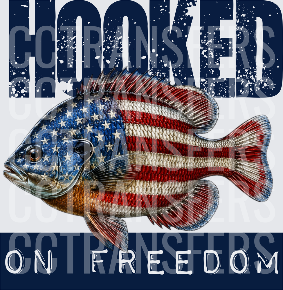 Hooked On Freedom Patriotic American Flag Bluegill Fish (DTF)