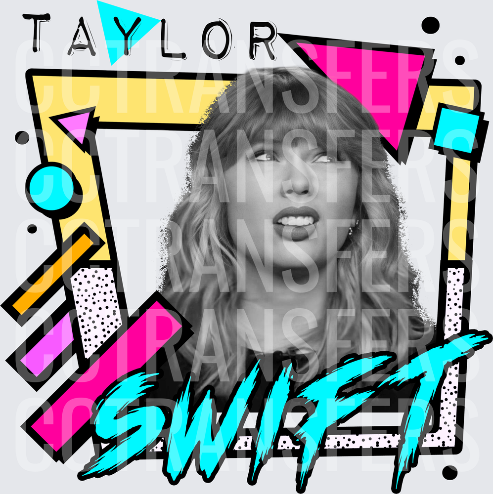 Taylor Swift 80s Retro Pop Art Geometric Frame (DTF)