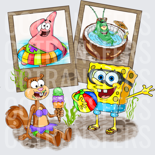 Cartoon Sea Friends Summer Beach Day Polaroid Photos (DTF)