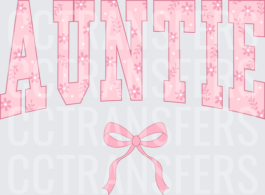 Auntie Floral Varsity Letters with Pink Bow (DTF)