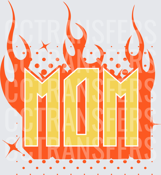 Bold Flaming MOM Rock Style Lettering with Sparkles (DTF)