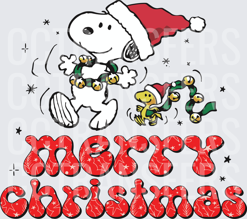 Merry Christmas Dancing Dog & Bird Holiday Wreath (DTF)
