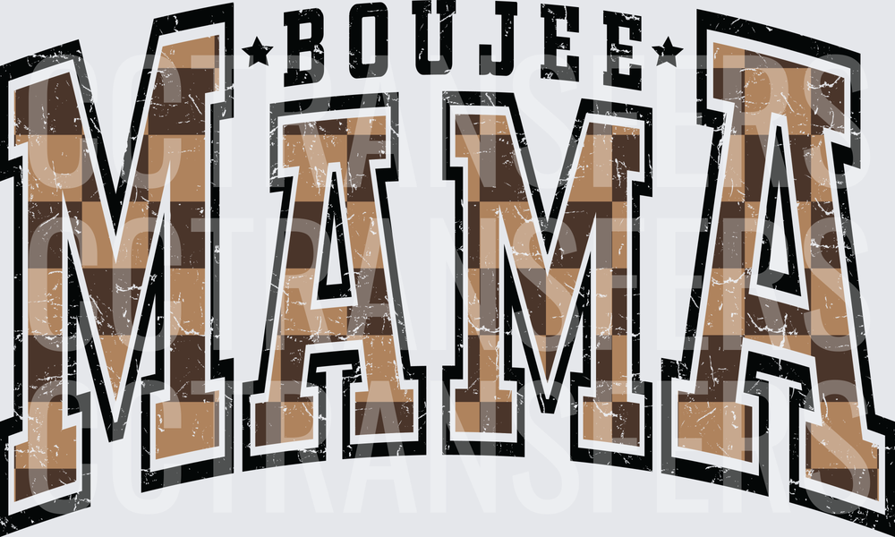 Boujee Mama Varsity Arch Brown Checker Grunge (DTF)