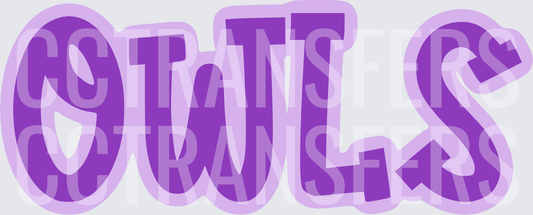Bold Purple Bubble Letter OWLS Text Graphic (DTF)
