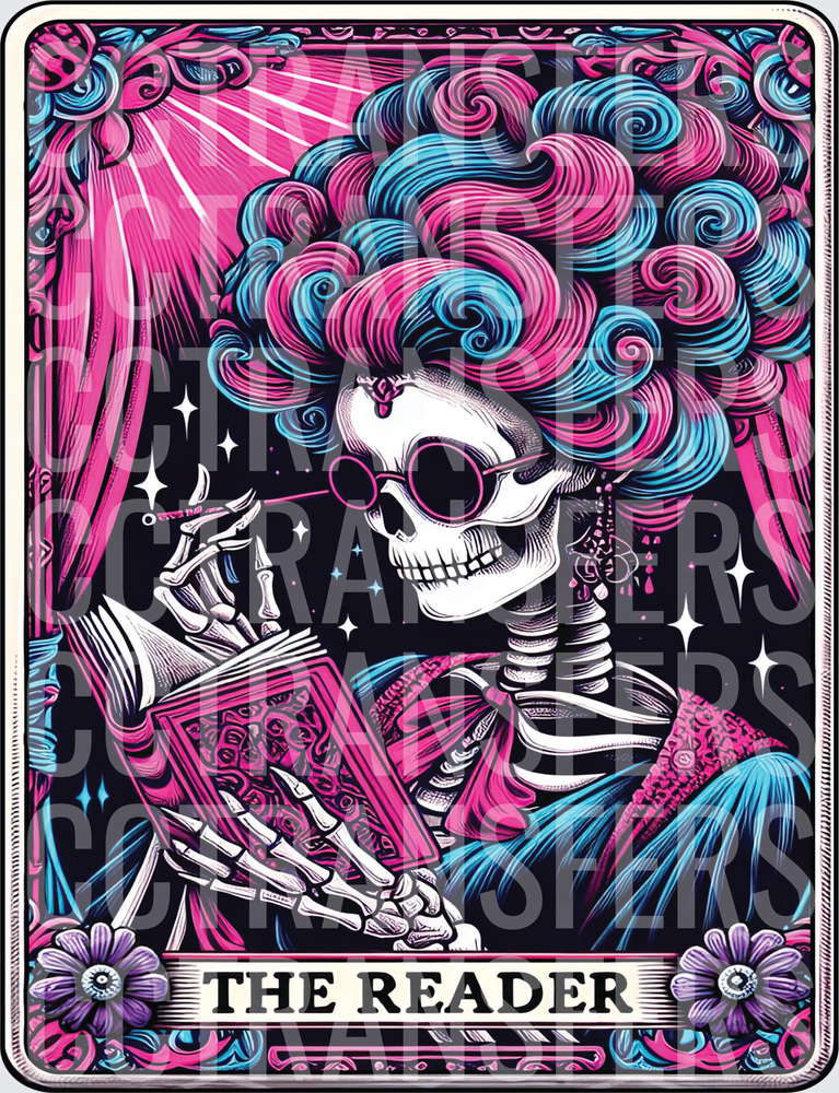 The Reader Tarot Card Skeleton with Pink Hair (DTF)