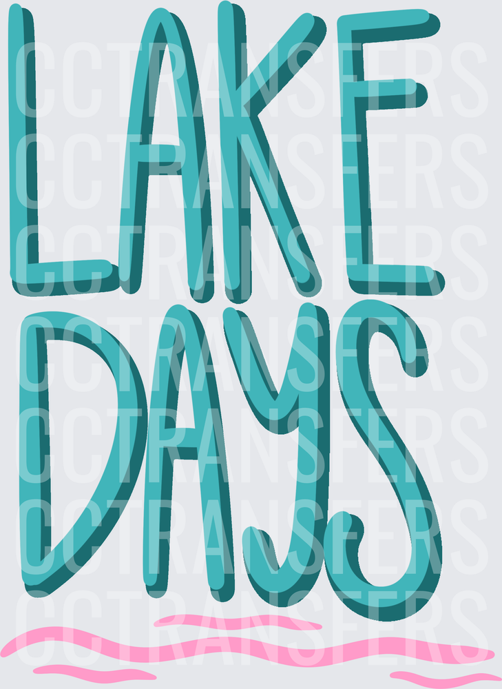 Lake Days Teal Bold Lettering Pink Water Waves (DTF)