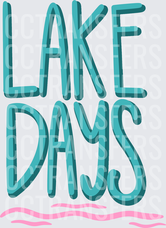 Lake Days Teal Bold Lettering Pink Water Waves (DTF)