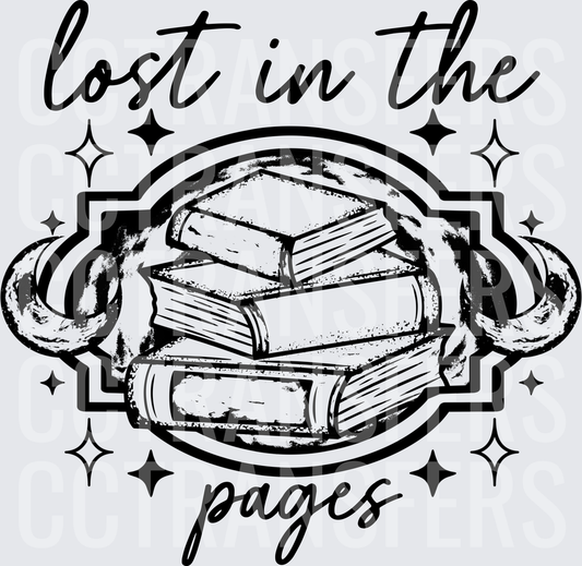 Lost In The Pages Stacked Books Sparkle Badge (DTF)