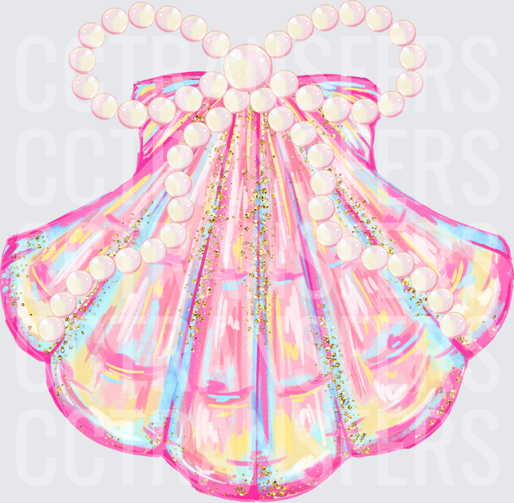 Glittery Pink Scallop Shell with Pearl Accents (DTF)