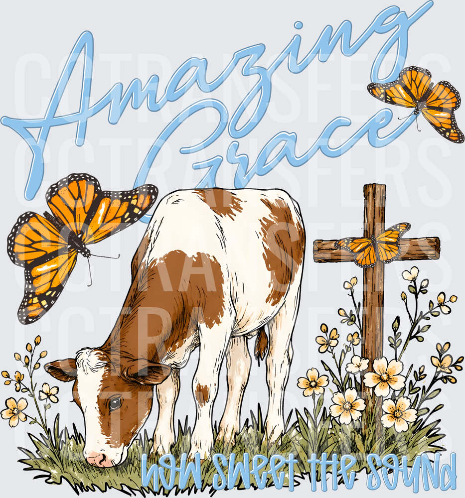 Amazing Grace How Sweet The Sound Calf Cross Butterflies (DTF)