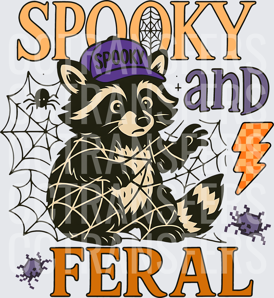Spooky and Feral Raccoon with Cap and Spiderwebs (DTF)