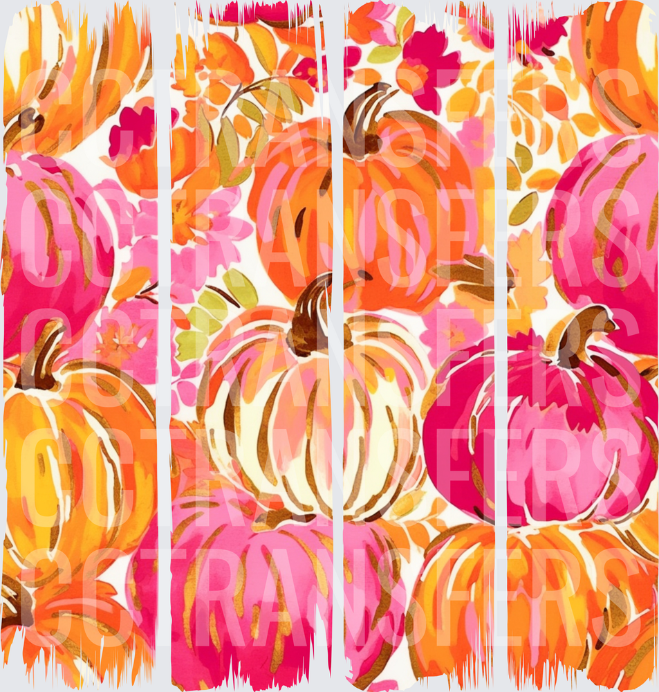 Bright Pink Orange Watercolor Pumpkin Floral Pattern (DTF)