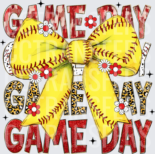 Game Day Softball Bow Floral Leopard Glitter Stacked (DTF)
