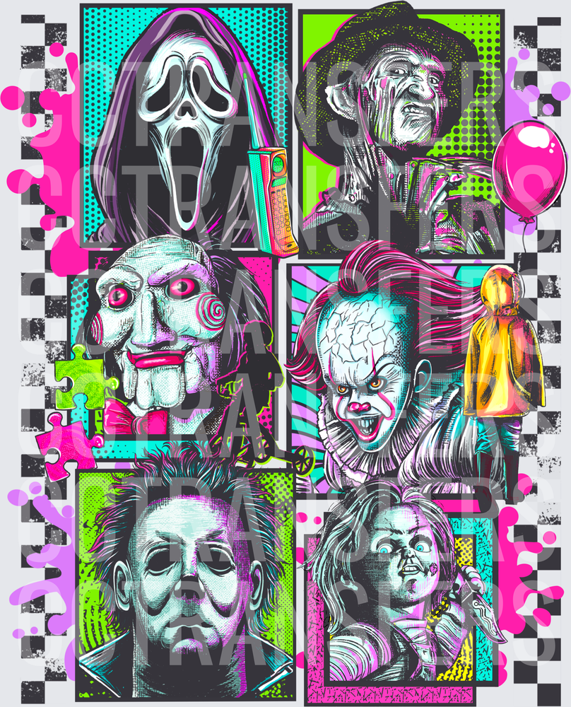 Neon Pop Art Horror Icon Villain Collage (DTF)