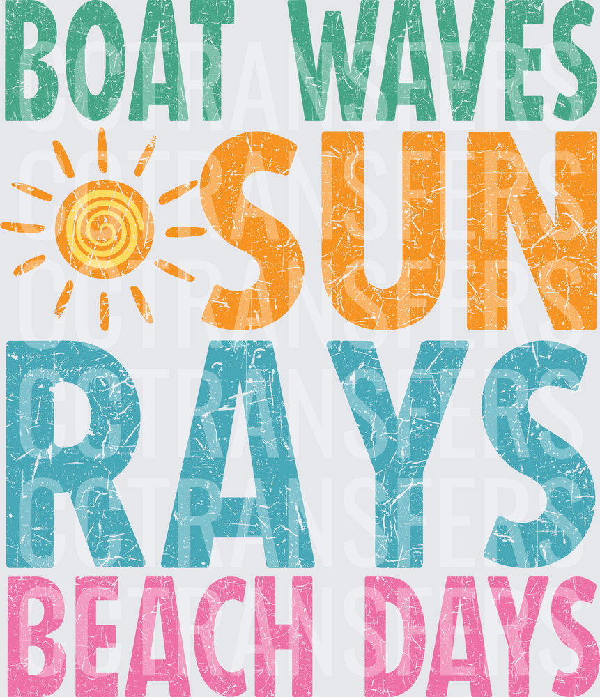 Boat Waves Sun Rays Beach Days Distressed Summer (DTF)