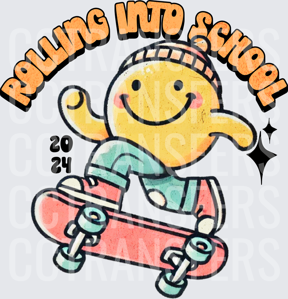 Rolling Into School 2024 Smiley Skater Character (DTF)