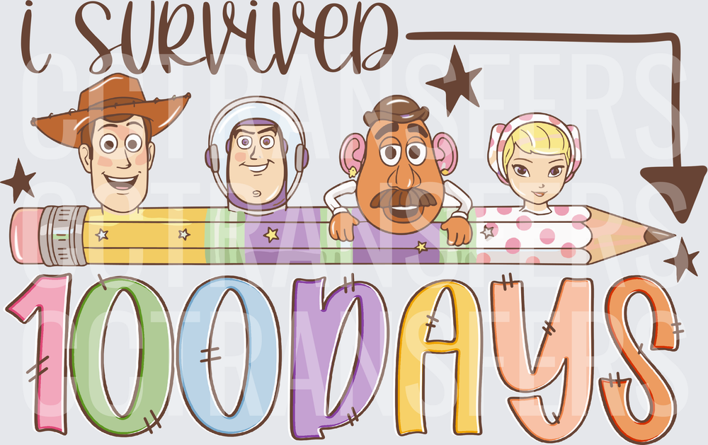 I Survived 100 Days Cartoon Toy Friends Pencil (DTF)