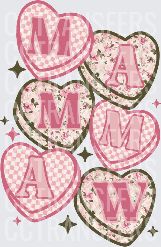 Mamma Maw Floral Checkered Heart Letters (DTF)