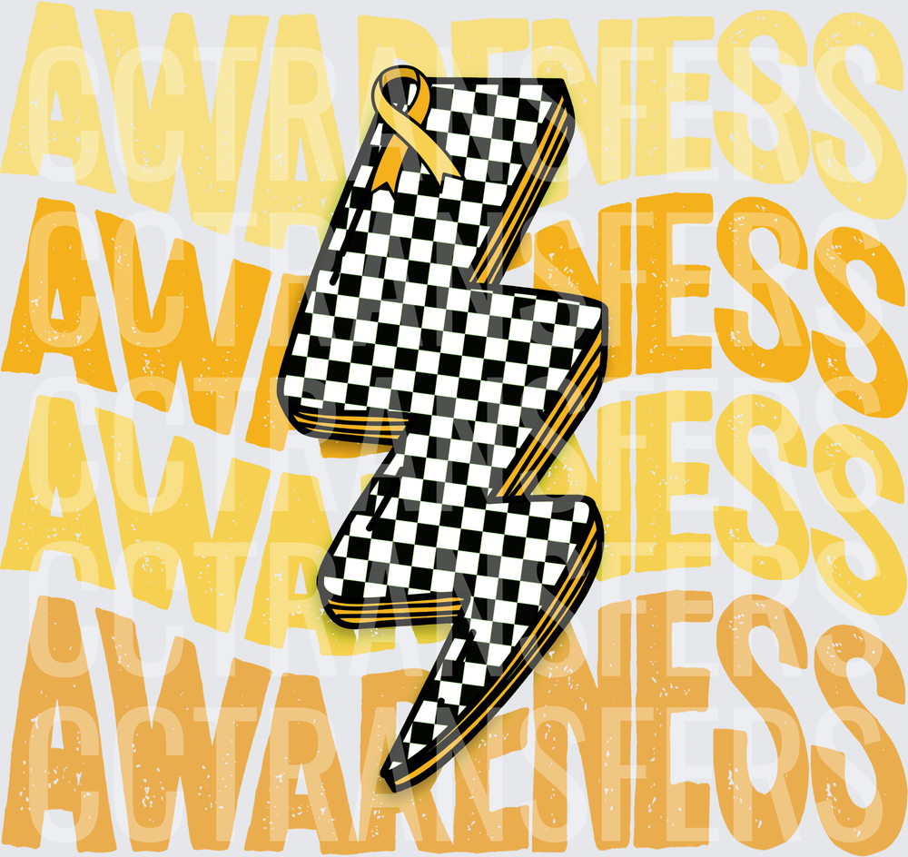 Childhood Cancer Awareness Checkered Lightning Bolt (DTF)