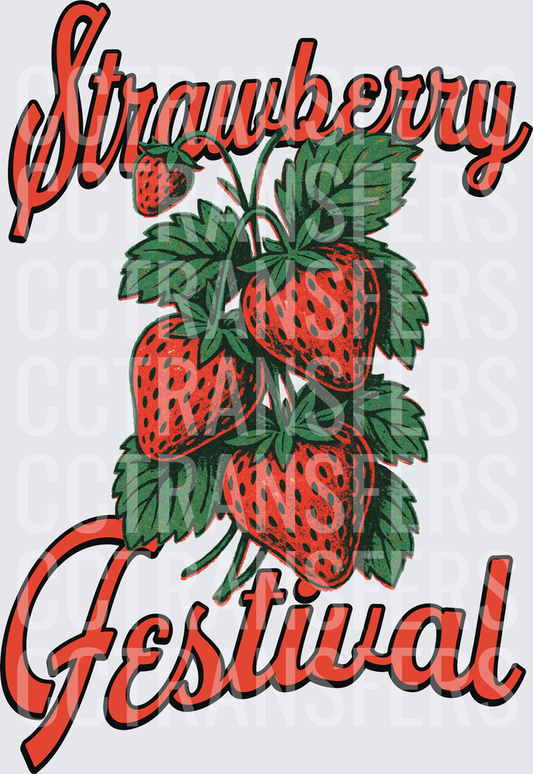Strawberry Festival Vintage Script Cluster Design (DTF)