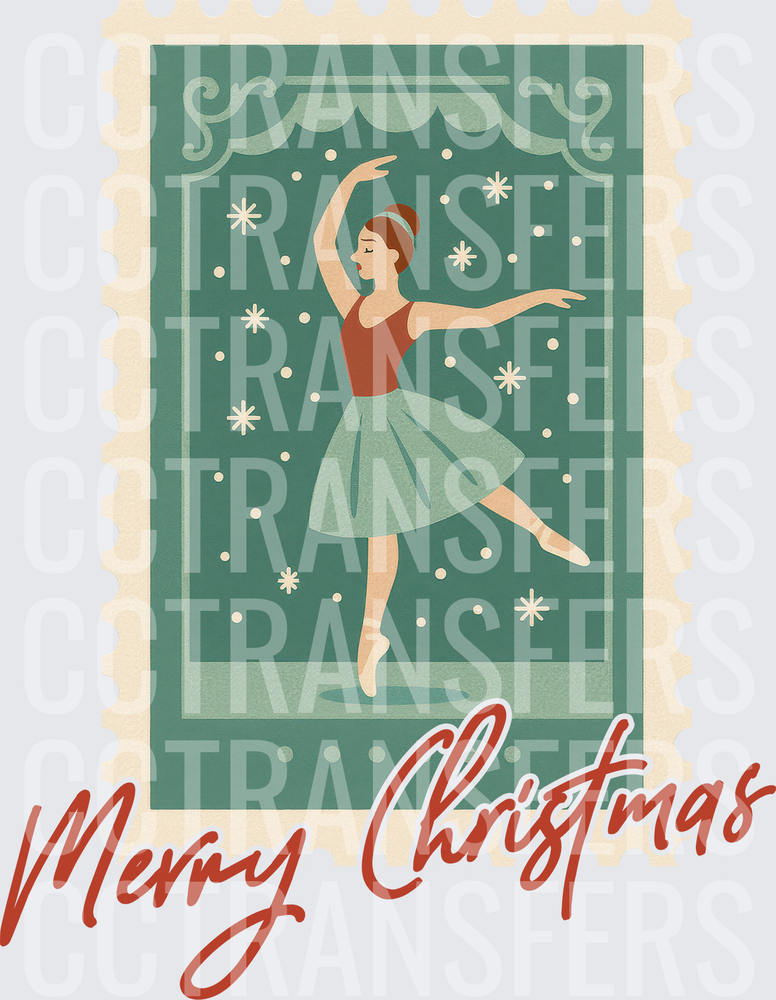 Merry Christmas Vintage Stamp Ballerina Snowflakes (DTF)