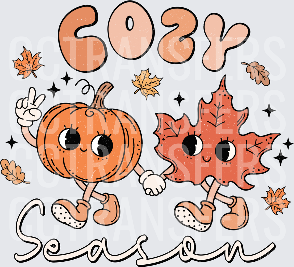 Cozy Season Retro Groovy Pumpkin and Fall Leaf (DTF)