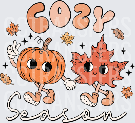 Cozy Season Retro Groovy Pumpkin and Fall Leaf (DTF)