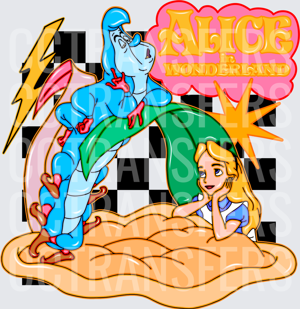 Alice in Wonderland Blue Caterpillar & Girl Mushroom (DTF)