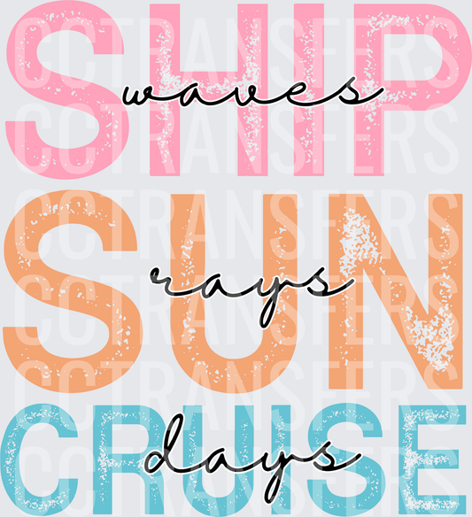 Ship Waves Sun Rays Cruise Days Distressed Typography (DTF)