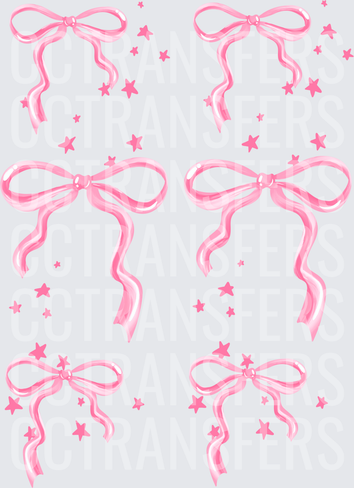 Pink Ribbon Bows with Stars Six Piece Set (DTF)