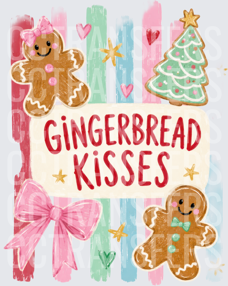 Gingerbread Kisses Holiday Cookie Characters Pink Bow (DTF)
