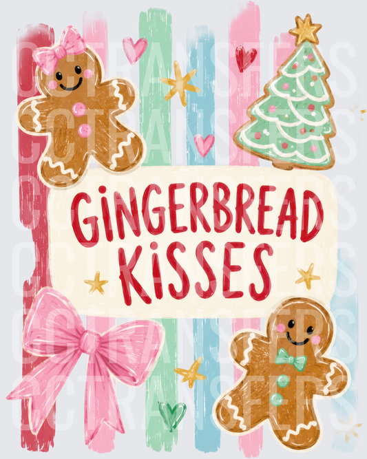 Gingerbread Kisses Holiday Cookie Characters Pink Bow (DTF)