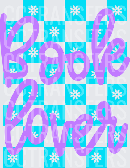 Book Lover Purple Script Teal Checker Daisy Pattern (DTF)