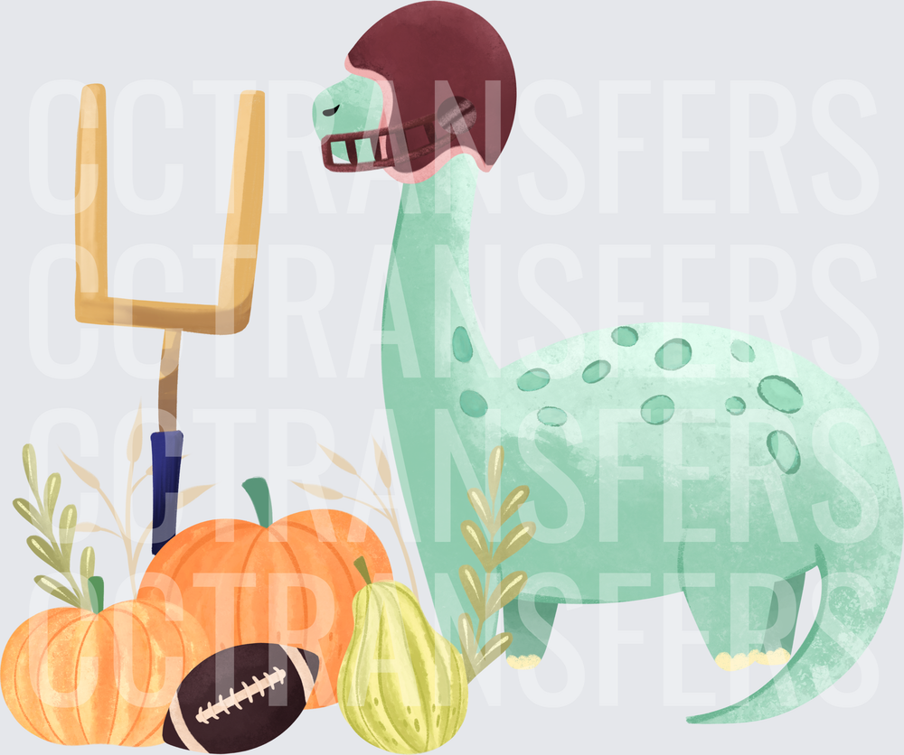 Thanksgiving Football Dinosaur with Pumpkins and Goal Post (DTF)