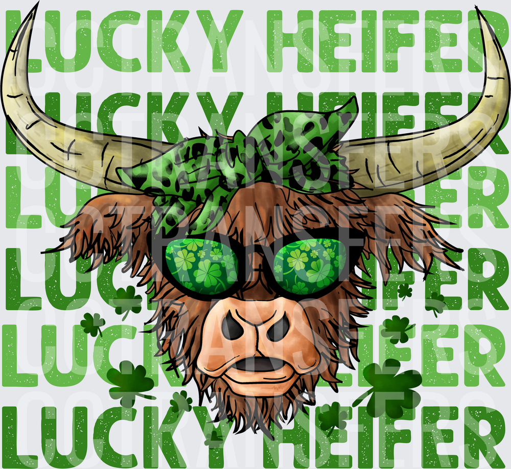 Lucky Heifer Highland Cow Shamrock Sunglasses St. Patrick's Day (DTF)