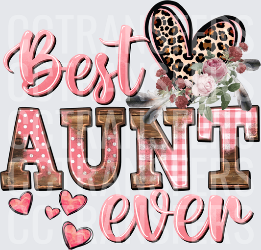 Best Aunt Ever Leopard Heart Floral Pink Design (DTF)