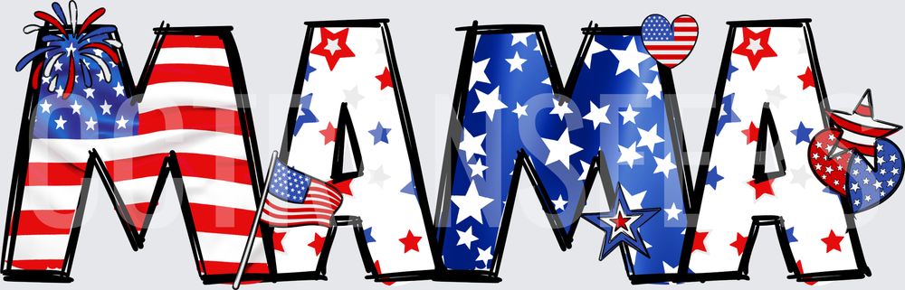 Patriotic MAMA Stars Stripes American Flag Letters (DTF)