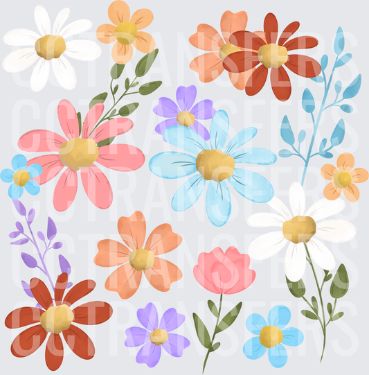 Watercolor Wildflower Daisy Floral Scatter Mix (DTF)
