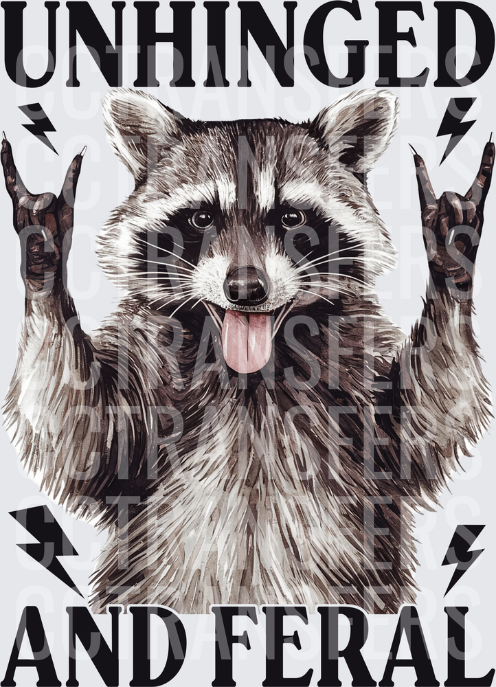 Unhinged And Feral Raccoon Rock On Hands Lightning (DTF)