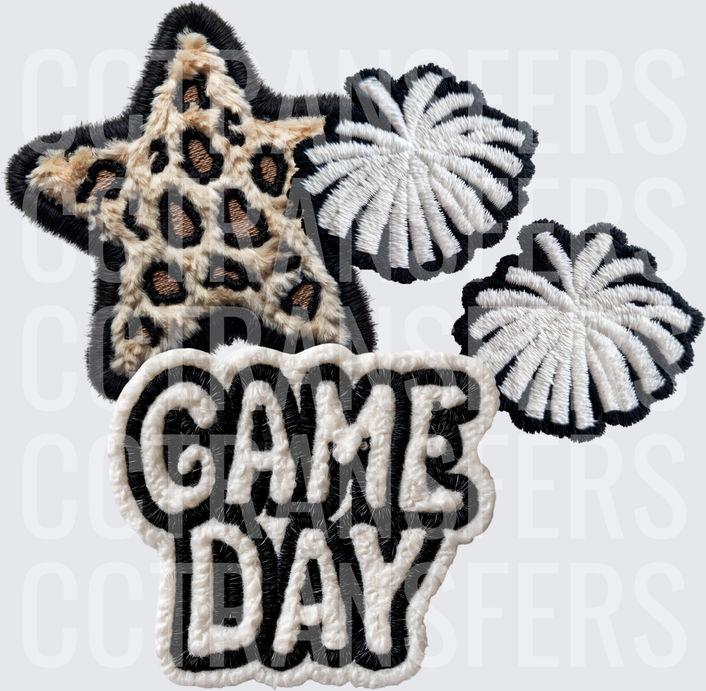 Game Day Leopard Star Cheer Pom Pom Patch Set (DTF)