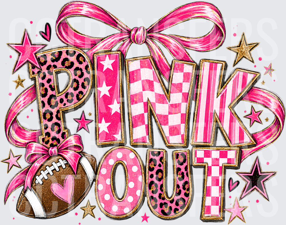 Pink Out Football Bow Stars Mixed Pattern Letters (DTF)