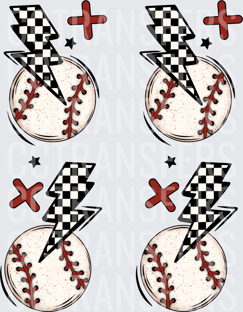 Checkered Lightning Bolt Baseball with Stars Gang Sheet (DTF)